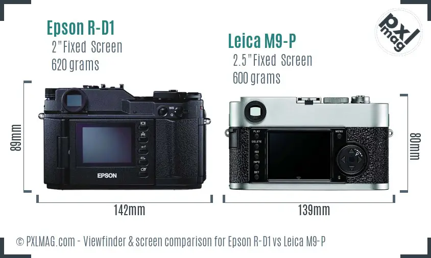 Epson R-D1 vs Leica M9-P Screen and Viewfinder comparison