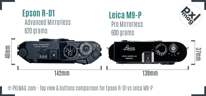 Epson R-D1 vs Leica M9-P top view buttons comparison