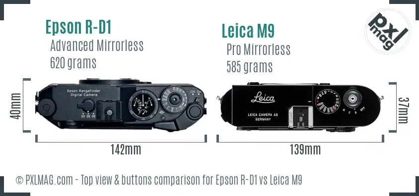 Epson R-D1 vs Leica M9 top view buttons comparison