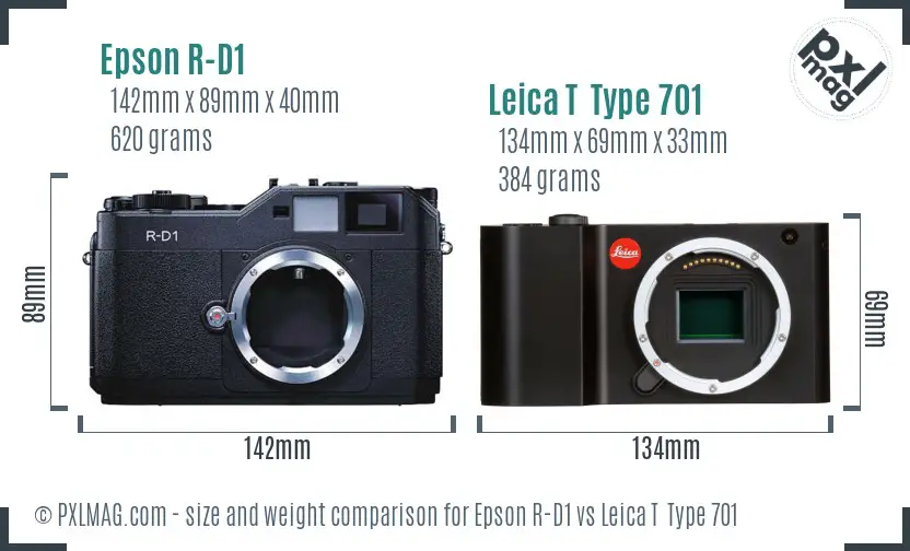 Epson R-D1 vs Leica T  Type 701 size comparison