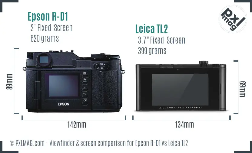 Epson R-D1 vs Leica TL2 Screen and Viewfinder comparison