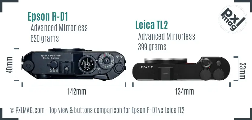 Epson R-D1 vs Leica TL2 top view buttons comparison