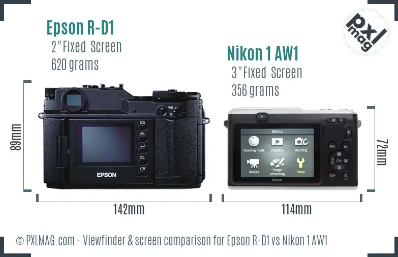 Epson R-D1 vs Nikon 1 AW1 Screen and Viewfinder comparison
