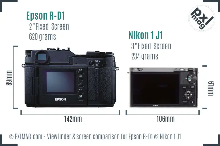 Epson R-D1 vs Nikon 1 J1 Screen and Viewfinder comparison