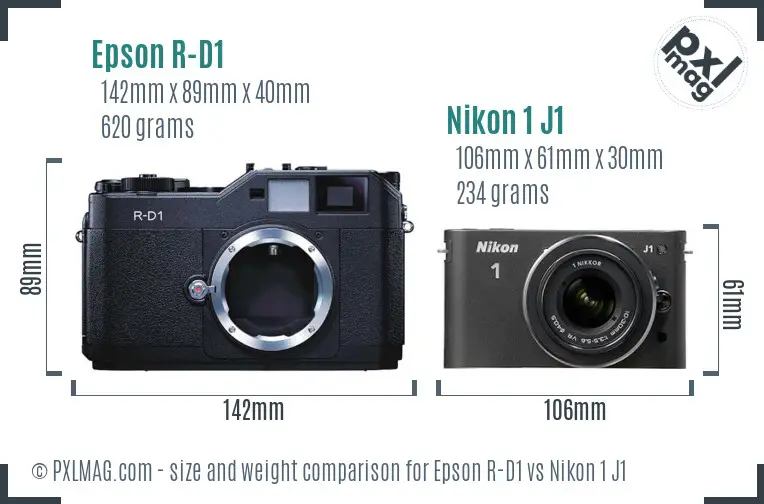 Epson R-D1 vs Nikon 1 J1 size comparison