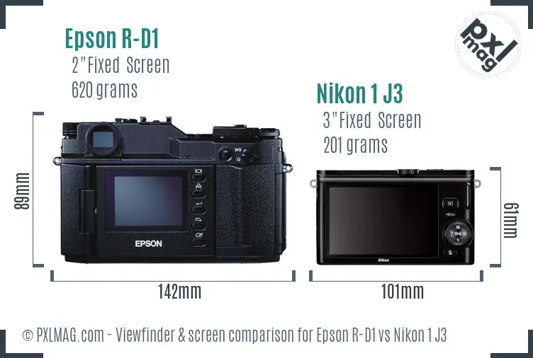 Epson R-D1 vs Nikon 1 J3 Screen and Viewfinder comparison
