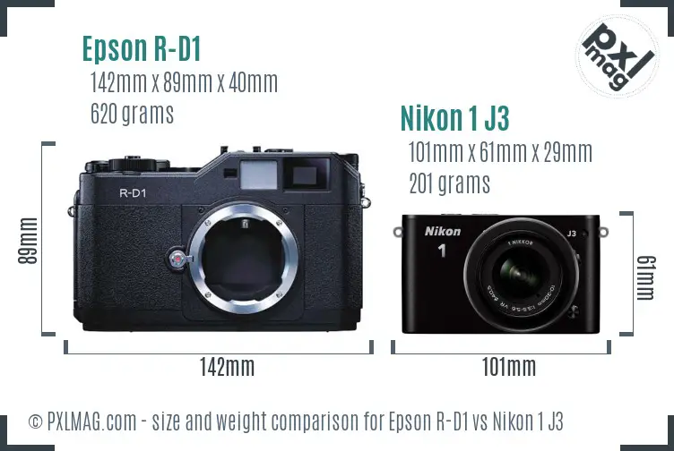 Epson R-D1 vs Nikon 1 J3 size comparison