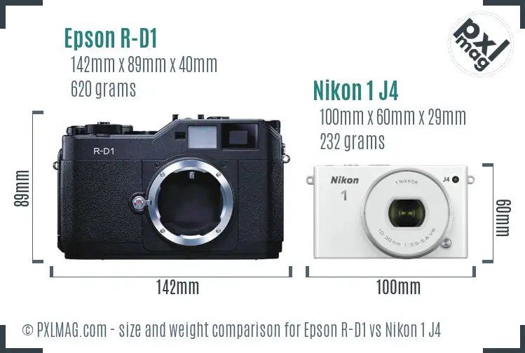 Epson R-D1 vs Nikon 1 J4 size comparison