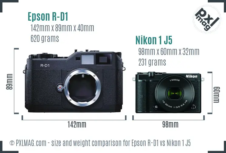 Epson R-D1 vs Nikon 1 J5 size comparison Epson R-D1 vs Nikon 1 J5 size comparison
