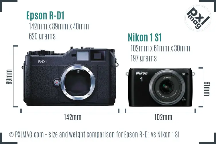 Epson R-D1 vs Nikon 1 S1 size comparison