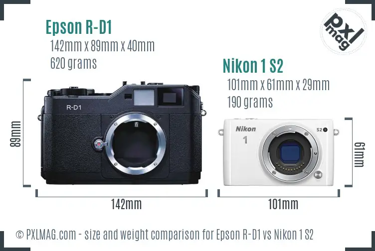 Epson R-D1 vs Nikon 1 S2 size comparison