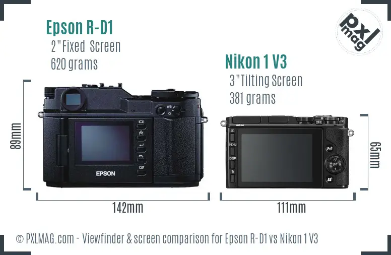 Epson R-D1 vs Nikon 1 V3 Screen and Viewfinder comparison