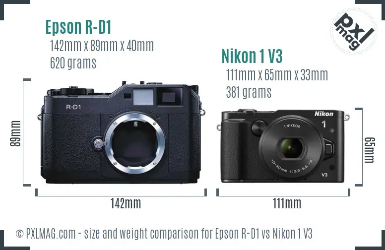 Epson R-D1 vs Nikon 1 V3 size comparison