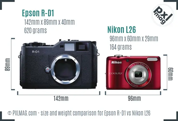 Epson R-D1 vs Nikon L26 size comparison