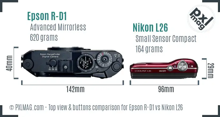 Epson R-D1 vs Nikon L26 top view buttons comparison