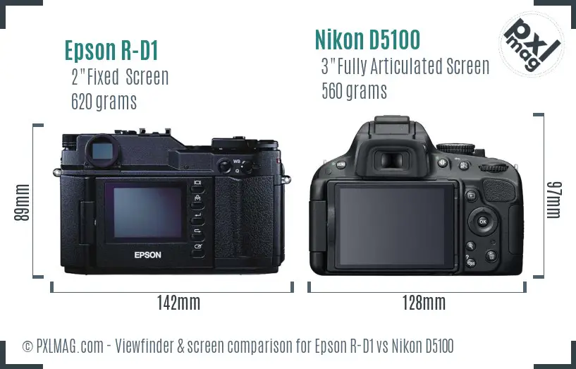Epson R-D1 vs Nikon D5100 Screen and Viewfinder comparison