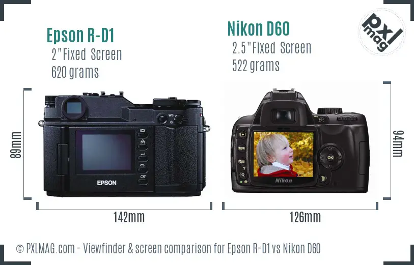 Epson R-D1 vs Nikon D60 Screen and Viewfinder comparison