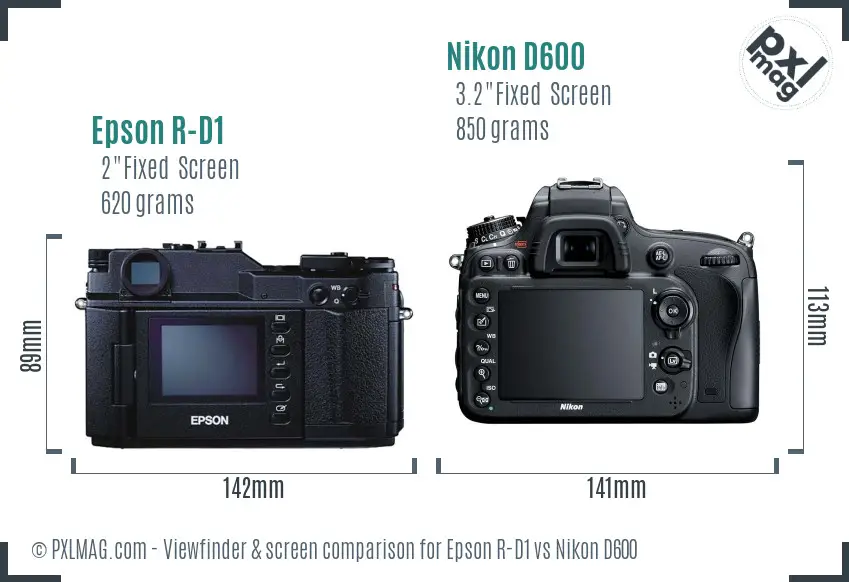 Epson R-D1 vs Nikon D600 Screen and Viewfinder comparison