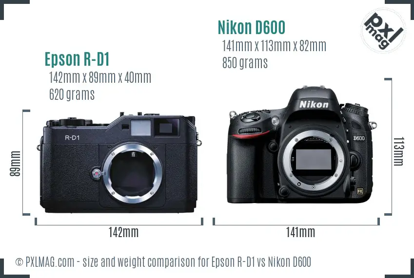 Epson R-D1 vs Nikon D600 size comparison