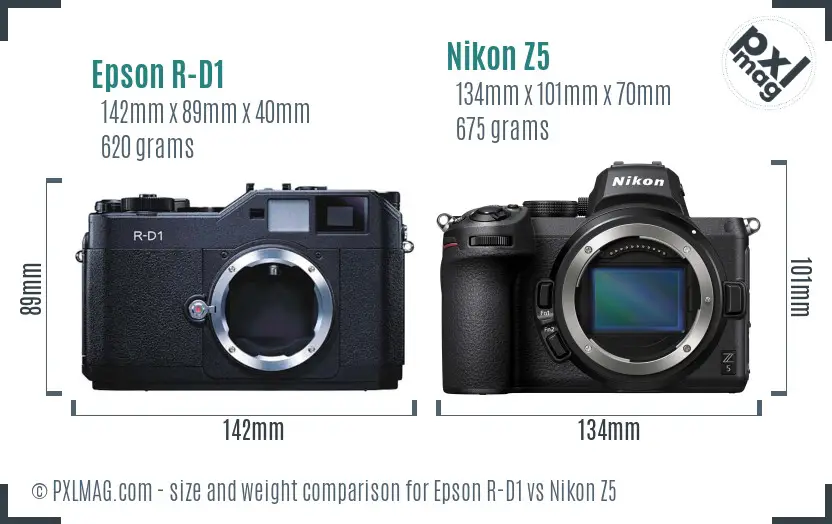Epson R-D1 vs Nikon Z5 size comparison