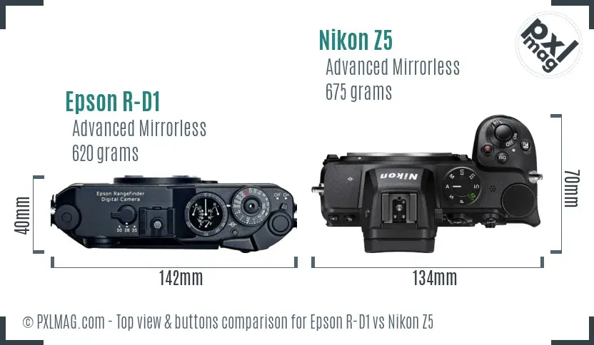 Epson R-D1 vs Nikon Z5 top view buttons comparison
