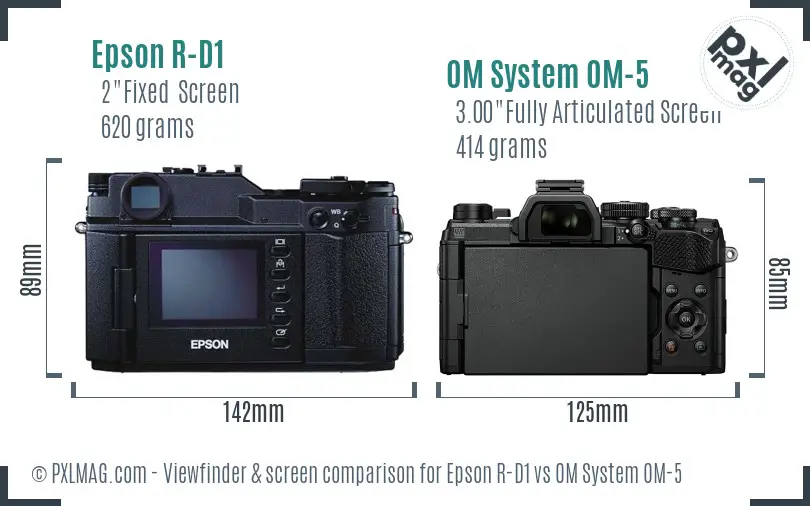 Epson R-D1 vs OM System OM-5 Screen and Viewfinder comparison