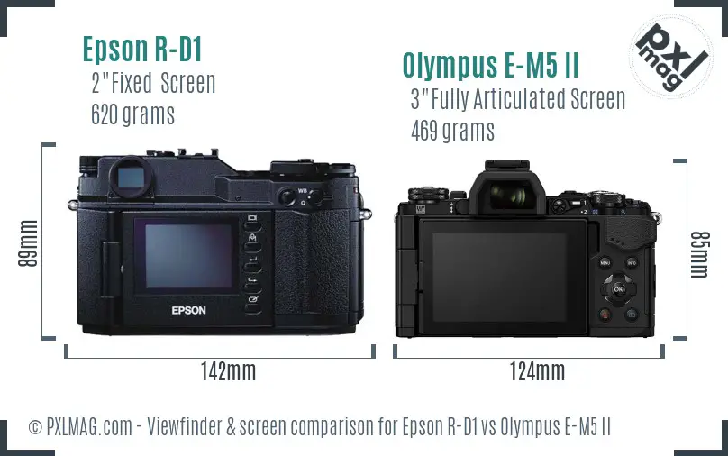 Epson R-D1 vs Olympus E-M5 II Screen and Viewfinder comparison