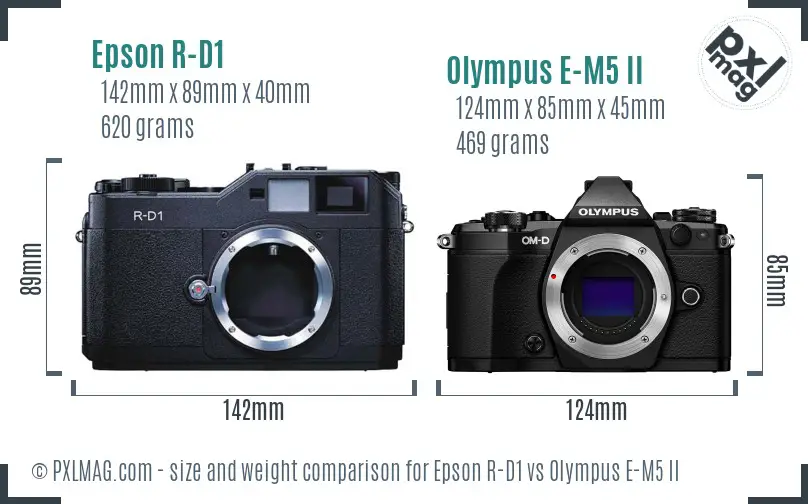 Epson R-D1 vs Olympus E-M5 II size comparison