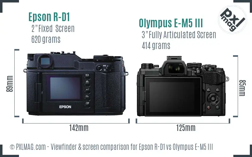 Epson R-D1 vs Olympus E-M5 III Screen and Viewfinder comparison