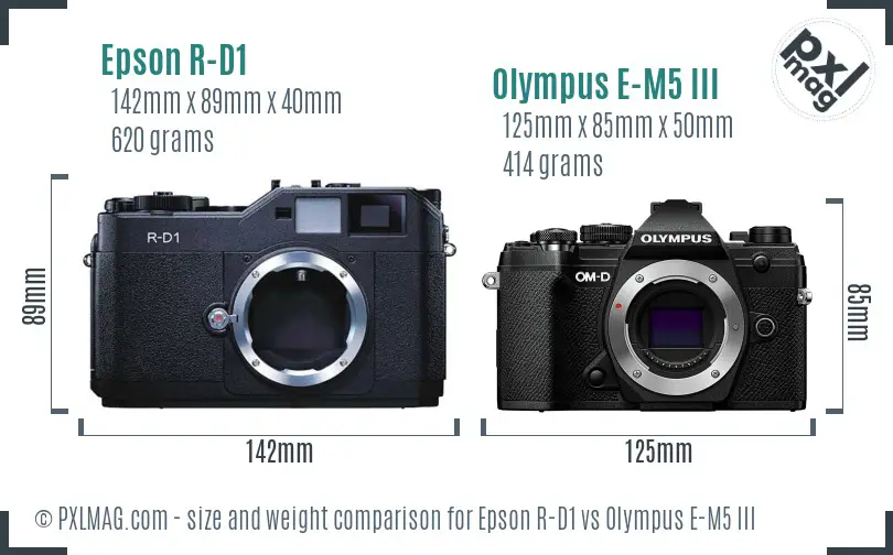 Epson R-D1 vs Olympus E-M5 III size comparison