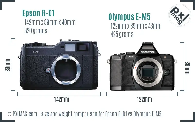 Epson R-D1 vs Olympus E-M5 size comparison