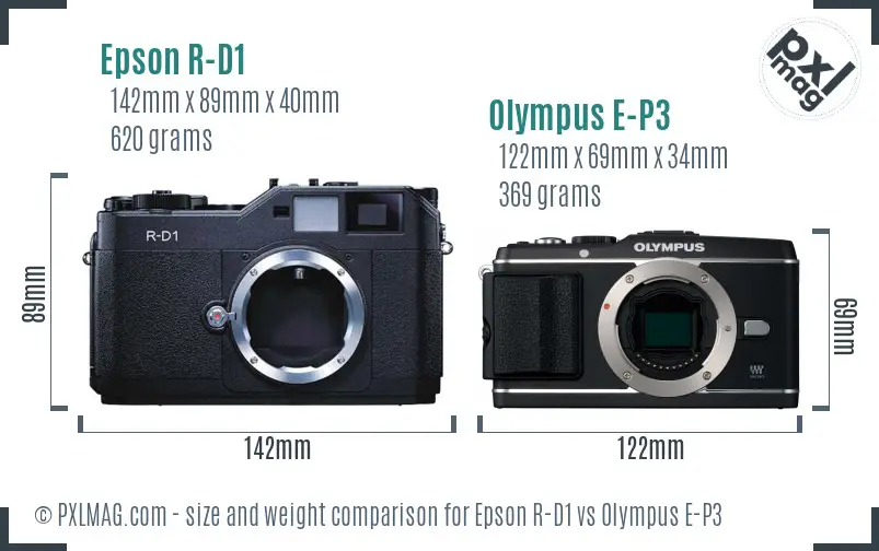 Epson R-D1 vs Olympus E-P3 size comparison Epson R-D1 vs Olympus E-P3 size comparison