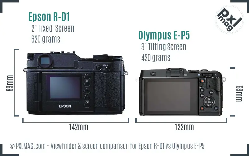 Epson R-D1 vs Olympus E-P5 Screen and Viewfinder comparison