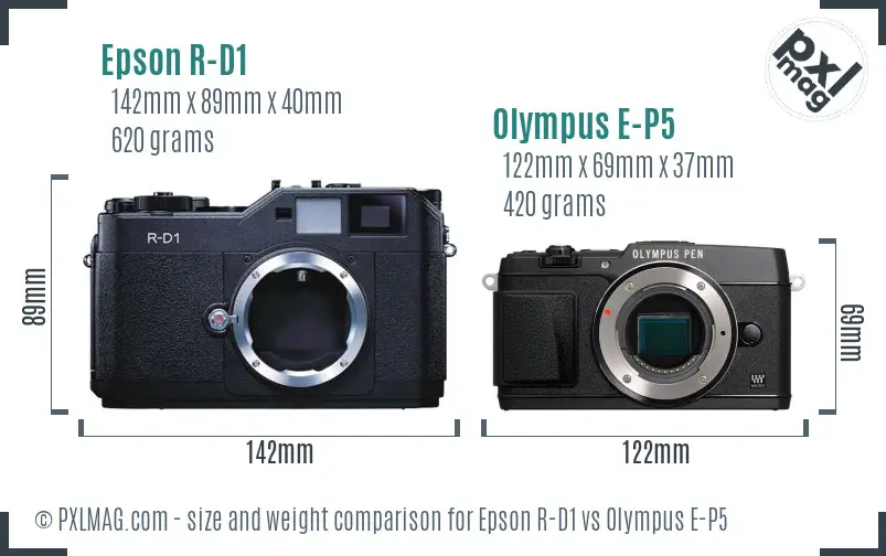 Epson R-D1 vs Olympus E-P5 size comparison