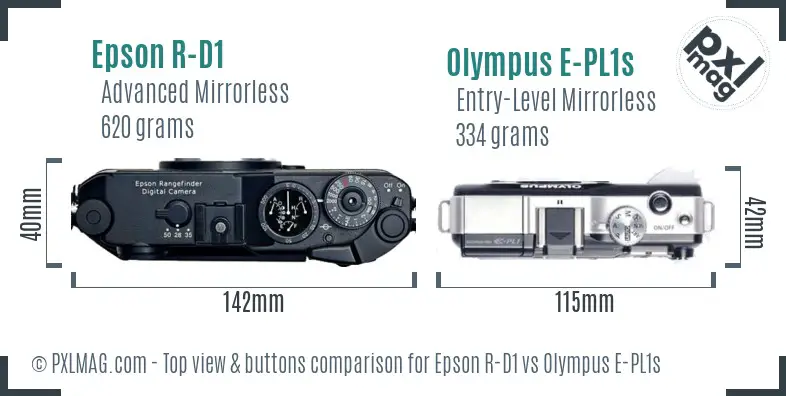 Epson R-D1 vs Olympus E-PL1s top view buttons comparison