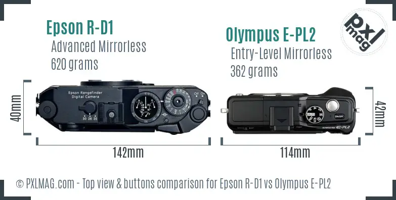 Epson R-D1 vs Olympus E-PL2 top view buttons comparison