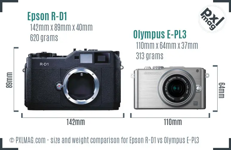Epson R-D1 vs Olympus E-PL3 size comparison
