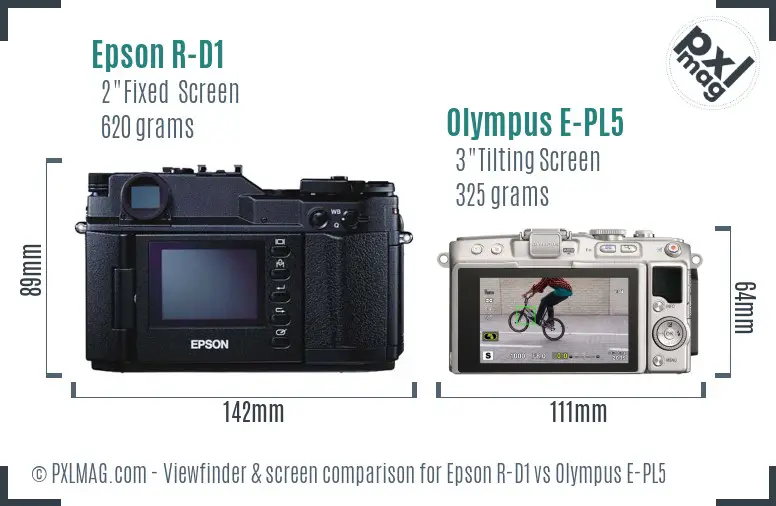 Epson R-D1 vs Olympus E-PL5 Screen and Viewfinder comparison
