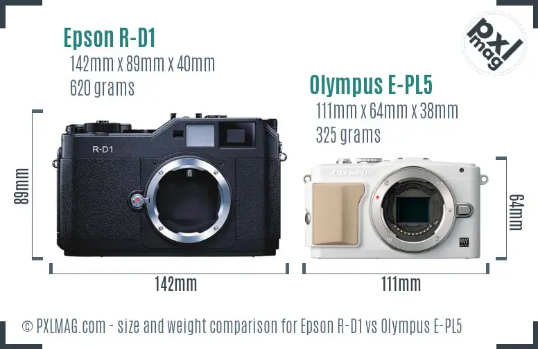 Epson R-D1 vs Olympus E-PL5 size comparison