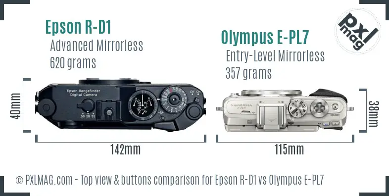 Epson R-D1 vs Olympus E-PL7 top view buttons comparison