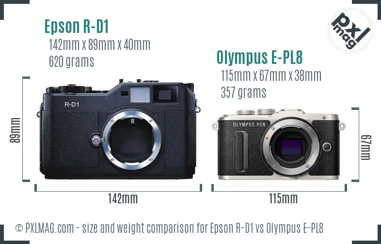 Epson R-D1 vs Olympus E-PL8 size comparison Epson R-D1 vs Olympus E-PL8 size comparison