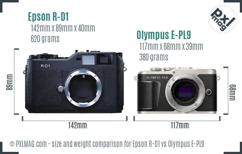 Epson R-D1 vs Olympus E-PL9 size comparison