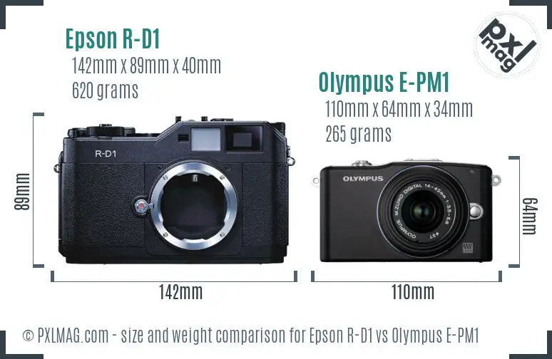 Epson R-D1 vs Olympus E-PM1 size comparison