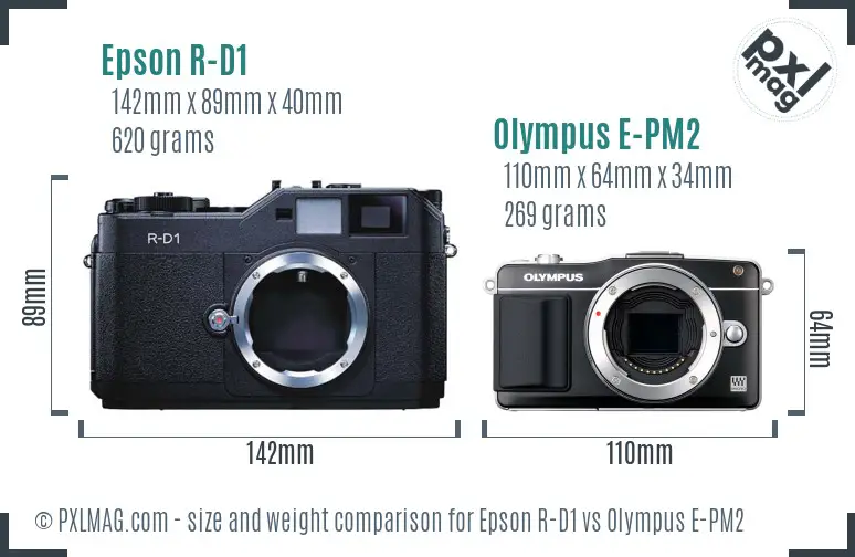 Epson R-D1 vs Olympus E-PM2 size comparison