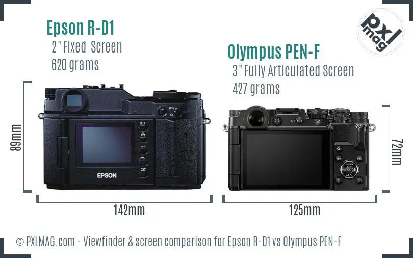 Epson R-D1 vs Olympus PEN-F Screen and Viewfinder comparison