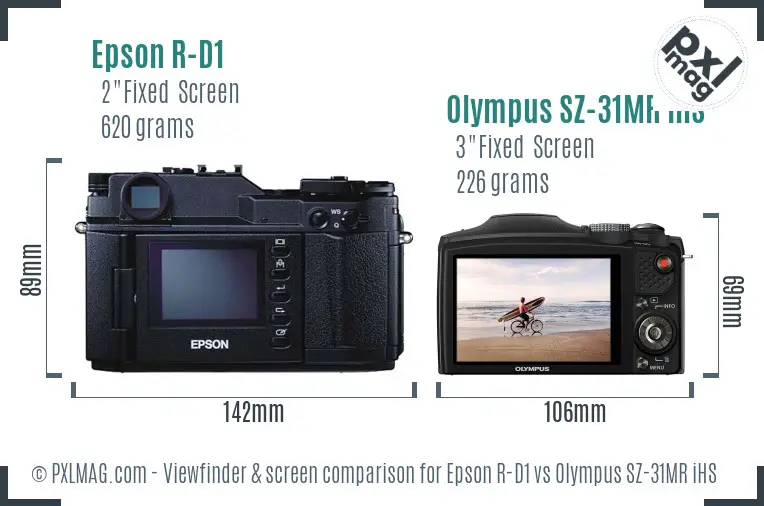 Epson R-D1 vs Olympus SZ-31MR iHS Screen and Viewfinder comparison