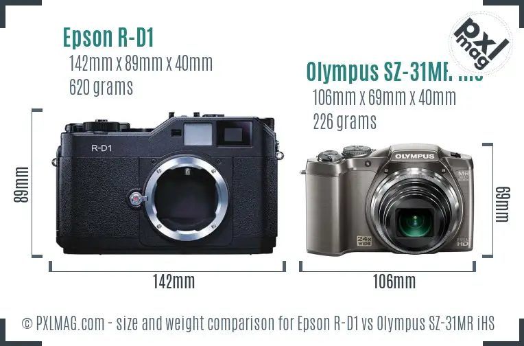 Epson R-D1 vs Olympus SZ-31MR iHS size comparison