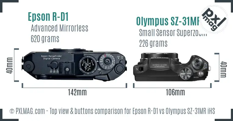 Epson R-D1 vs Olympus SZ-31MR iHS top view buttons comparison