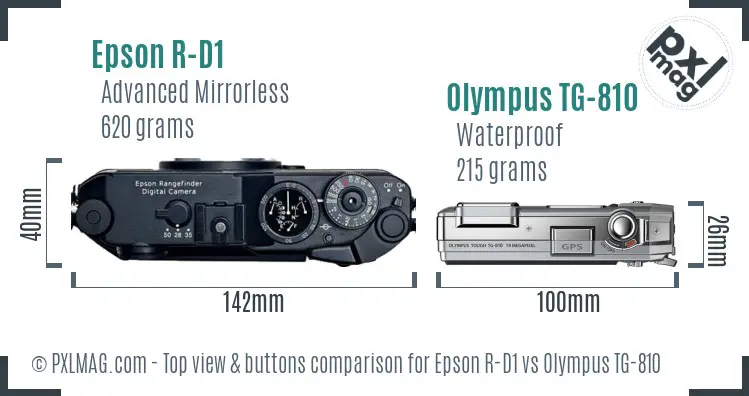 Epson R-D1 vs Olympus TG-810 top view buttons comparison