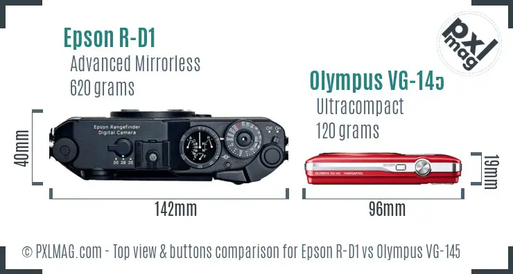Epson R-D1 vs Olympus VG-145 top view buttons comparison